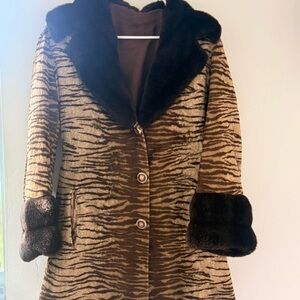 Brown and Black Faux Fur Trimmed Coat